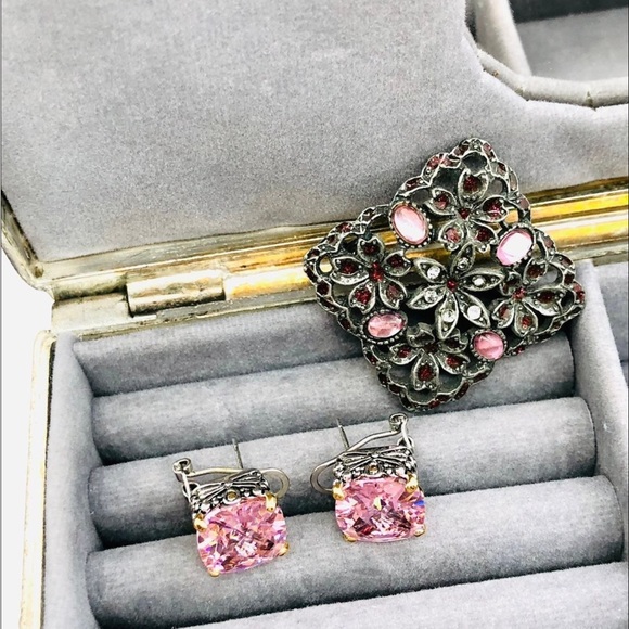 Vintage Pink Rock Candy Crystal Earrings & Brooch - Picture 8 of 10